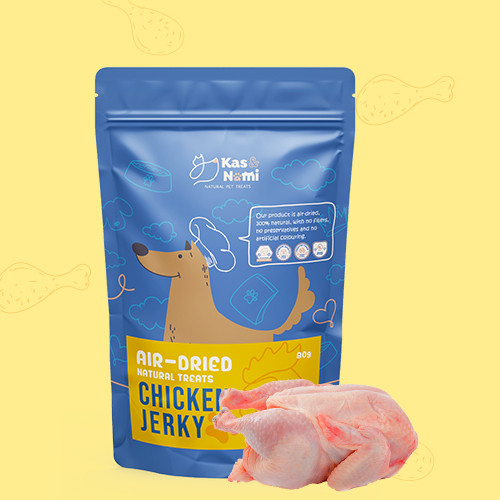 KasNomi chicken jerky for dogs, a lean protein treat ideal for dogs on low-fat diets; nutritious and simple choice for health-conscious pet owners.