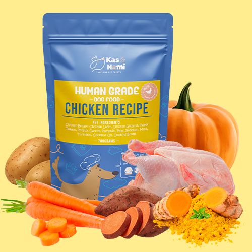 KasNomi Human Grade Chicken Recipe crafted with chicken breast, gizzard, and fresh vegetables for optimal canine nutrition.